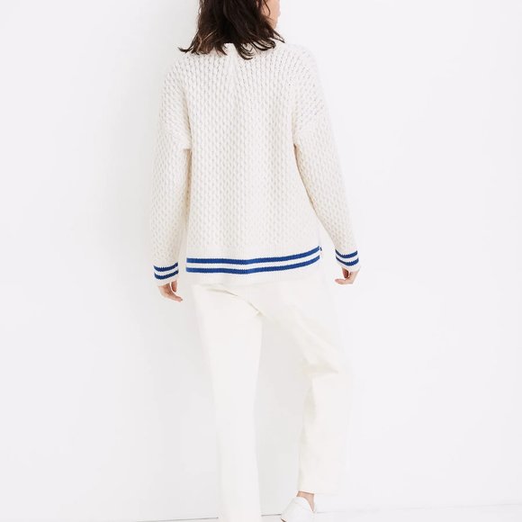 Madewell Stripe-Trim Honeycomb Pullover Sweater in Cotton-Merino Yarn Si… - Picture 4 of 10
